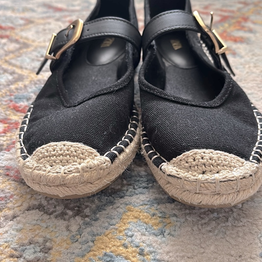 Zara Mary Jane Espadrille Flats with Whipstitch Detail - Picture 3 of 7